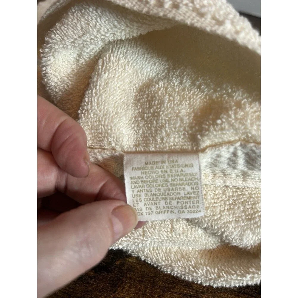 Vintage Beige Embroidered Duck Loon Hand Towels Set-2 Cannon Mills USA Cotton
